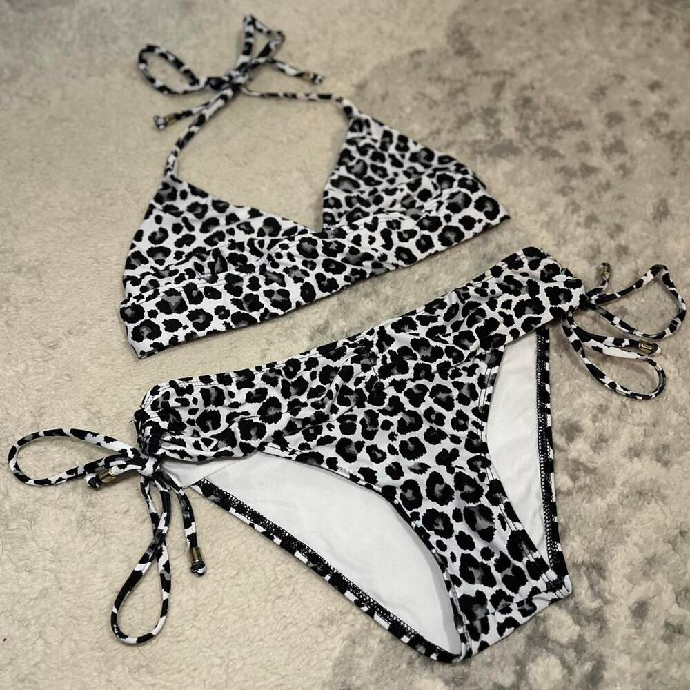 Leopard halter bathing suit top